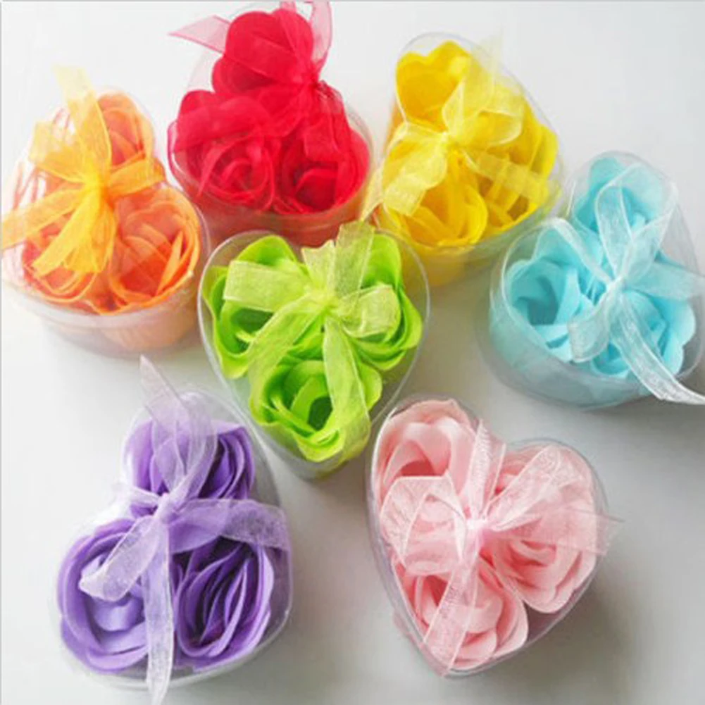 

3Pcs/Box Heart-Shaped Rose Soap Flowers Romantic Wedding Party Gift Artificial Flower Decor Health Care Tool