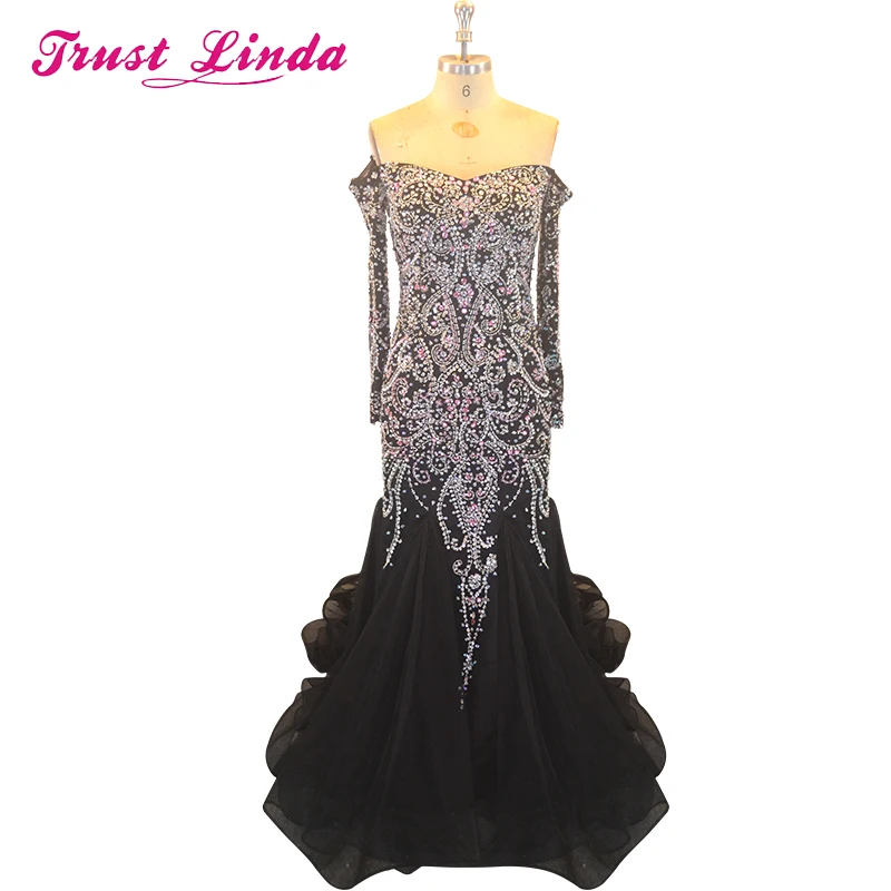 Модное Вечернее платье с длинными рукавами, украшенное бисером, длиной до пола, для свадебной вечеринки, на заказ
