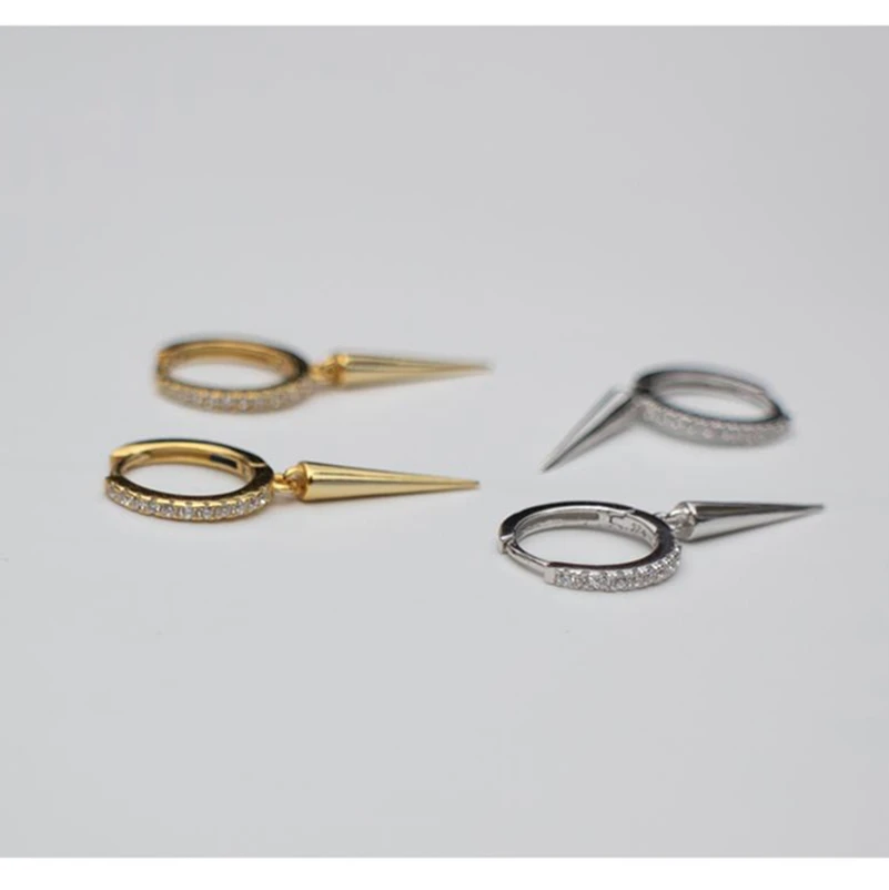 

S925 sterling silver earring personality zircon triangle tassel ear bone ear buckle geometric men women boy girl silver ear jewe