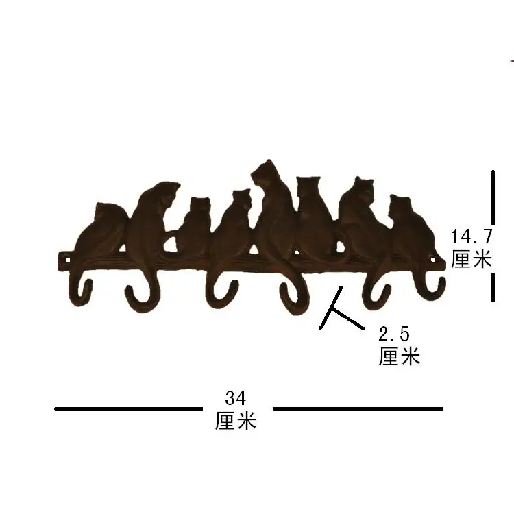 2 чугунных декоративных кота котенка дизайн пальто крюк набор Ключ Поводок воротник стойка Pet Кошелек полотенце вешалка коричневый зал дома настенный