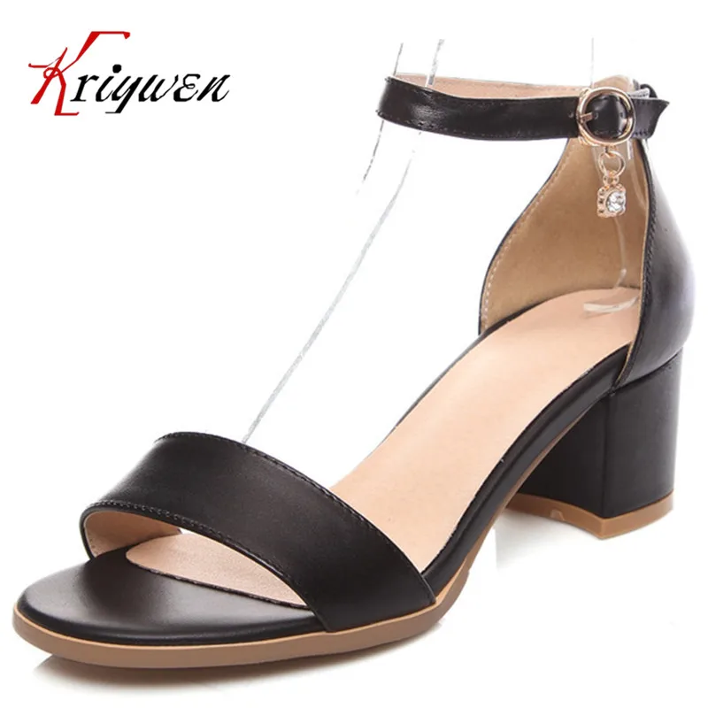

Big size 33-43 soft cowhide leather Women Sandals Ankle Strap Gladiator concise lady Sandals Red Black white Summer Shoes party
