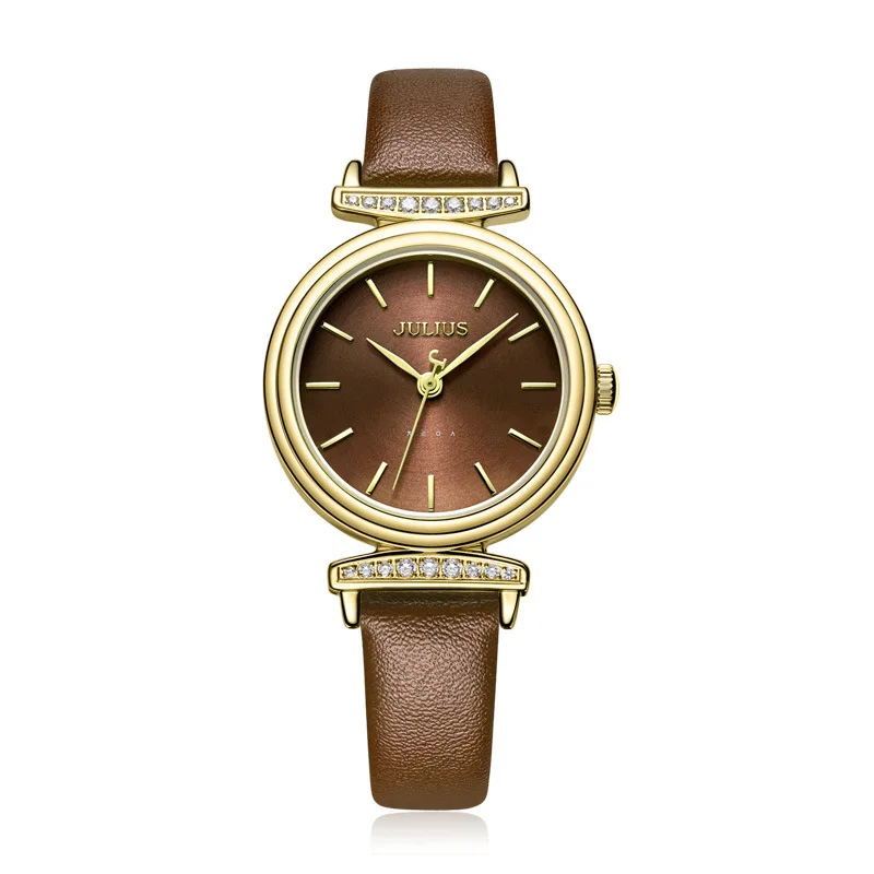 Goede Nieuwe Mode Dame vrouwen Horloge Japan Quartz Uur Elegante Lederen Armband Rhinestone Klok meisje Verjaardagscadeau Julius 1031
