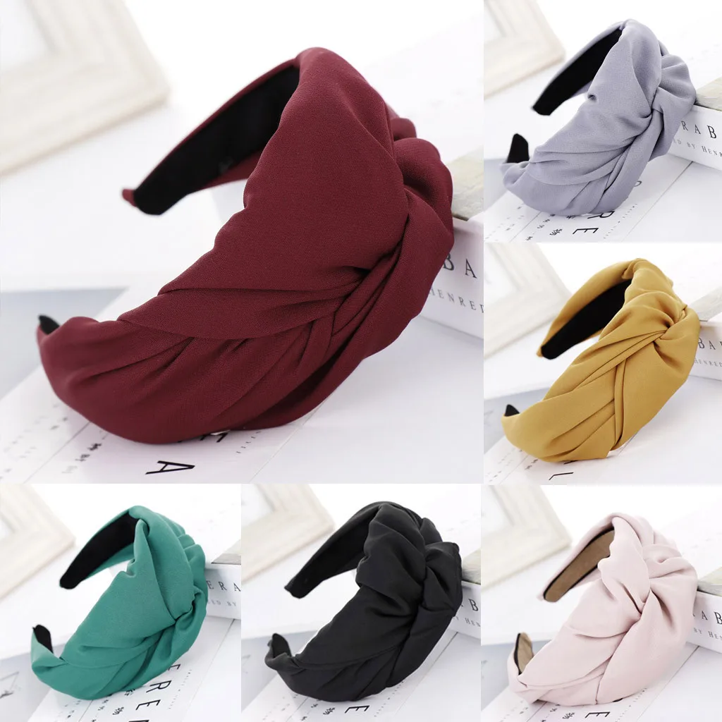 

New Fashion Western Style Solid Thicken Padded Headband Bezel Turban Women Hairbands Girls Accessories Wide Bow Knot Hair Hoop