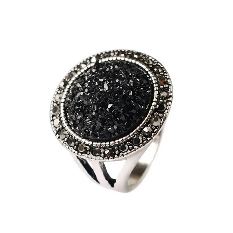 Черный камень в ювелирных изделиях фото Broken Vintage Style Ring Silver Color Black Stone Women Cz - AliExpress