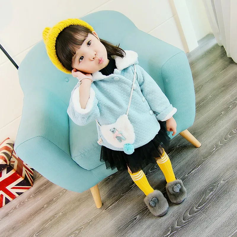 Baby girl Coat In Autumn and winter  Pure color dots Little bear bag Hooded jacket for Kids Children  (8)
