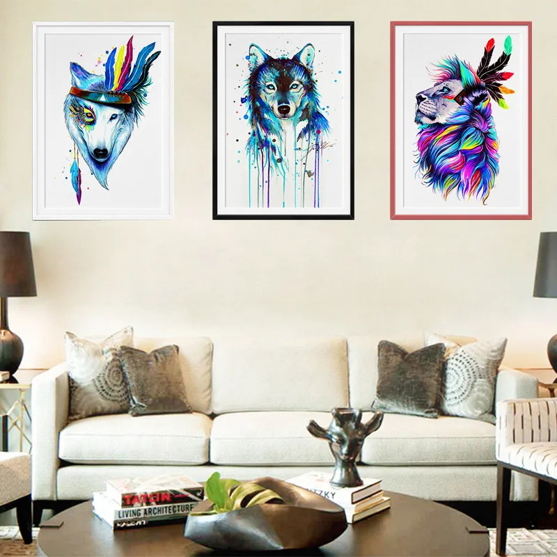 

Nordic Canvas Painting Feather Animal Watercolor Painting Dog Lion Oil Painting Poster Print Wall Art Living Room Home Decor