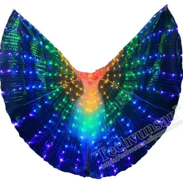 Светодиодный люминесцентный плащ-бабочка для танцев, семь цветов, танцевальный костюм с крыльями для сцены, одежда для выступлений, танцевальный флуоресцентный наряд для танца живота