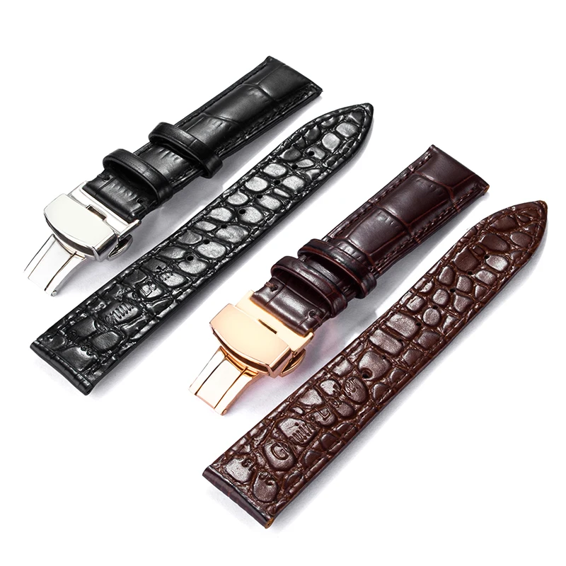 Pulseira de Relógio de Grão Couro de Crocodilo Genuíno à Prova Bandas de Pulso Jacaré Liberação Rápida Dwaterproof Água Implantação Fivela 18mm 20mm 22mm Masculino