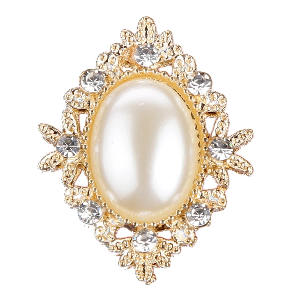 Phenovo 10 Pearl Oval Rhinestone Button Flatback Embellishment Craft Gold