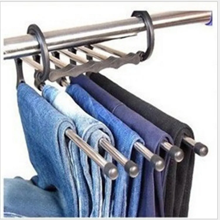 

5 In 1 Portable Multifunctional Stainless Steel Pants Trousers Rack Closet Hanger Black & Silver