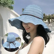 woman bucket cap sun hat Beach Casual UV Wide Brimmed Floppy Foldable Cotton Striped Summer Sun Beach Hat Y611 yookie y611 green