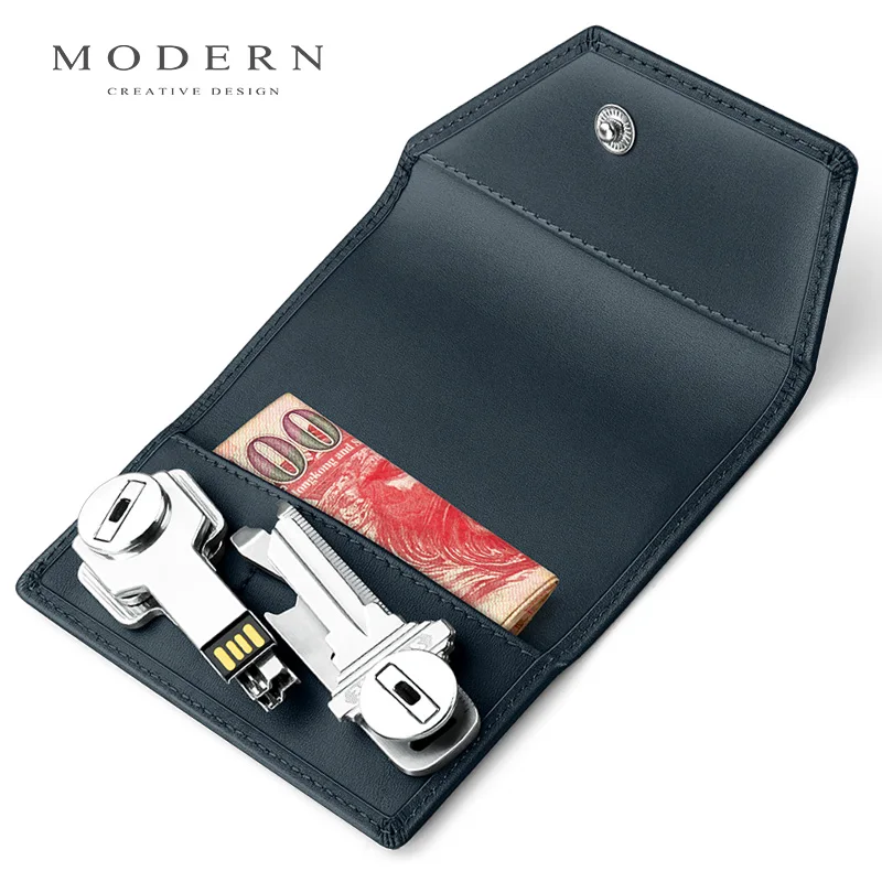 

Modern - Genuine Leather Smart Key Wallet DIY Key Holder EDC Pocket Car Key Organizer Minimalist Wallet