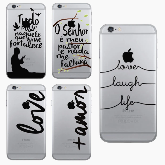 Super Slim Transparent LOVE LAUGH LIFE Printing Cell Phone