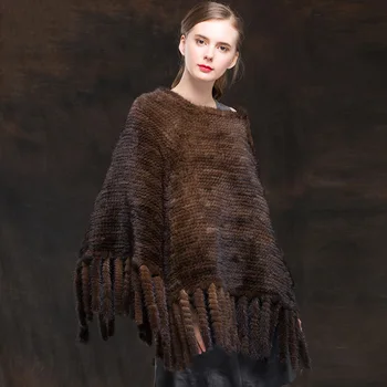 

High quality natural mink fur shawl poncho with tassel 2018 fashion women's real mink fur cloaks