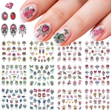 12 дизайн ювелирных изделий цветок ногтей воды стикеры драгоценный камень бабочка переводная наклейка слайдер дизайн ногтей Полный Обертывания маникюр декор LABN1177-1188