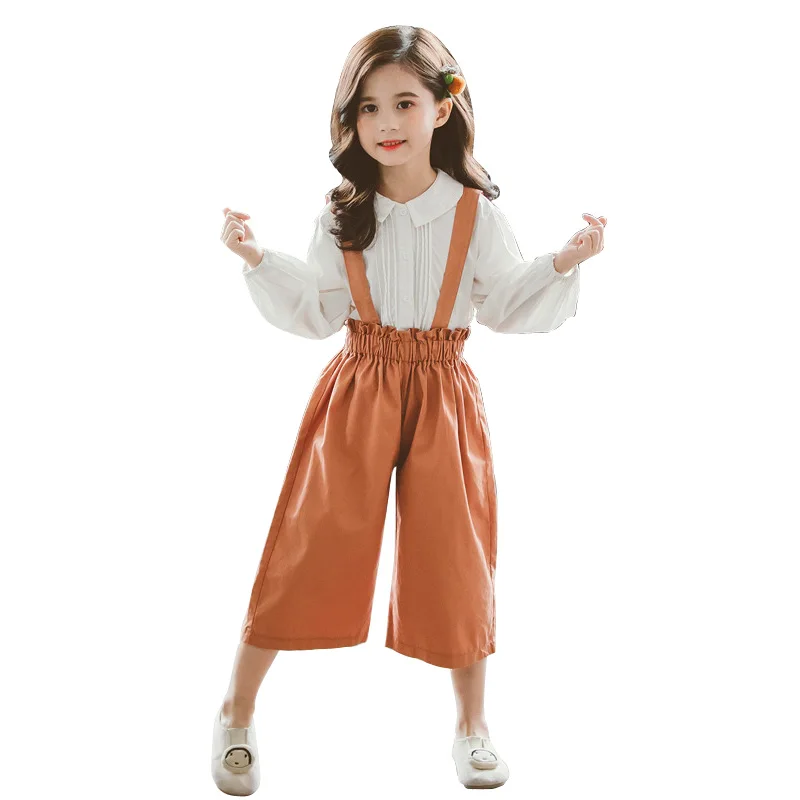 

children back to school outfits t-shirt+overalls-pants age for 3 - 12 years little girl sets winter autumn clothes kids 2pcs set