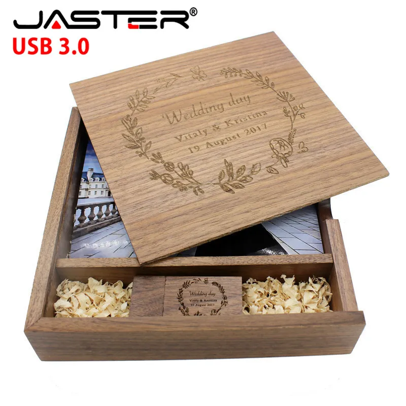 

JASTER USB 3.0 customer LOGO Wooden Photo Album usb+Box usb flash drive U disk Pendrive 8GB 16GB 32GB photography Wedding gift