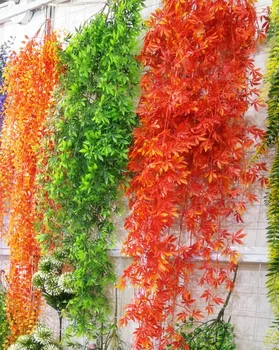 

Fake Maple Leaf 5 stems Artificial Spray Color Maple Leaves Vines 118cm for Green Wall Decoration Fake Greenery Plant red/green