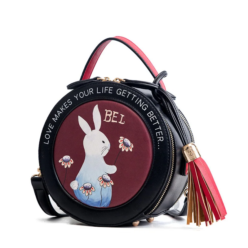 Women Fashion Handbag Female Leather Roll Circular Bag Famous Tassel Crossbody Shoulder Bags Flower Cute Tote Sac A Main SS7303 (2)