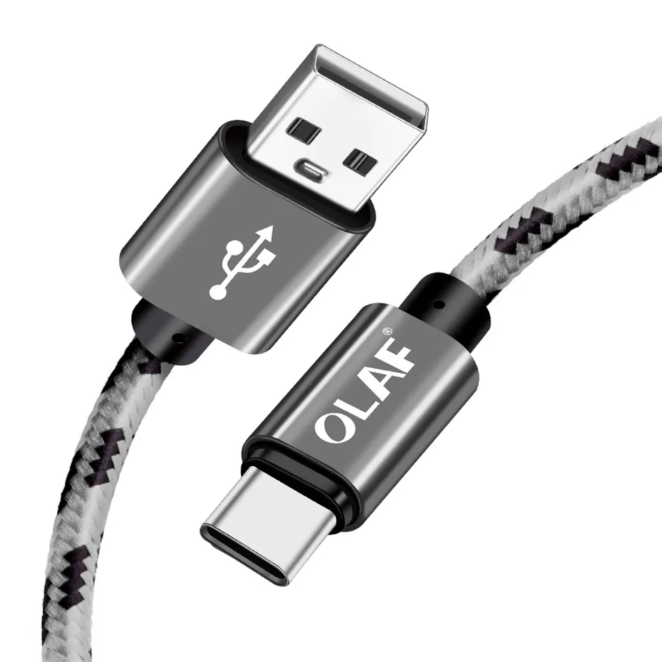 Олаф 1 м 2 м usb type-C кабель для быстрой зарядки USB C кабель type-C 3,1 кабель для передачи данных кабель для автомобильного зарядного устройства для samsung S9 S8 pocophone F1 - Цвет: Gray