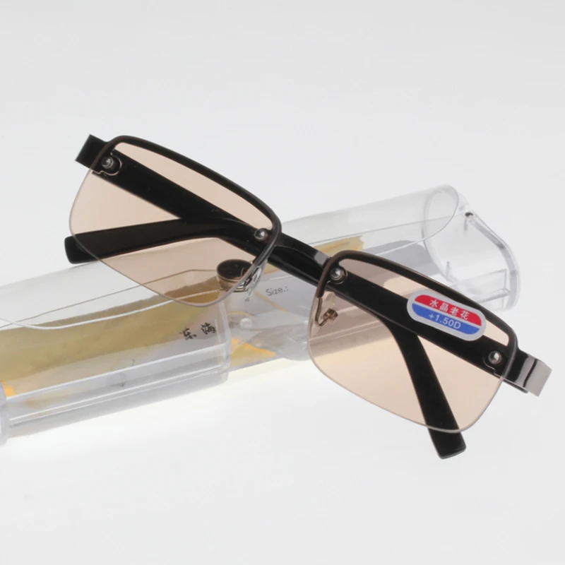 Высококачественные очки для чтения с кристаллами наполовину в оправе очки для чтения для женщин и мужчин очки для чтения с диоптриями 1,0-4,0 с коробкой для очков