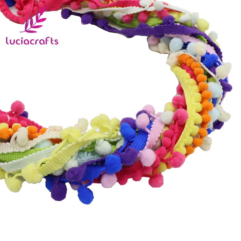 Lucia crafts 10-15 мм смешанные цвета помпон отделка шаровая лента с бахромой DIY Швейные аксессуары кружева 12 ярдов/партия(1 ярд/шт) K0204