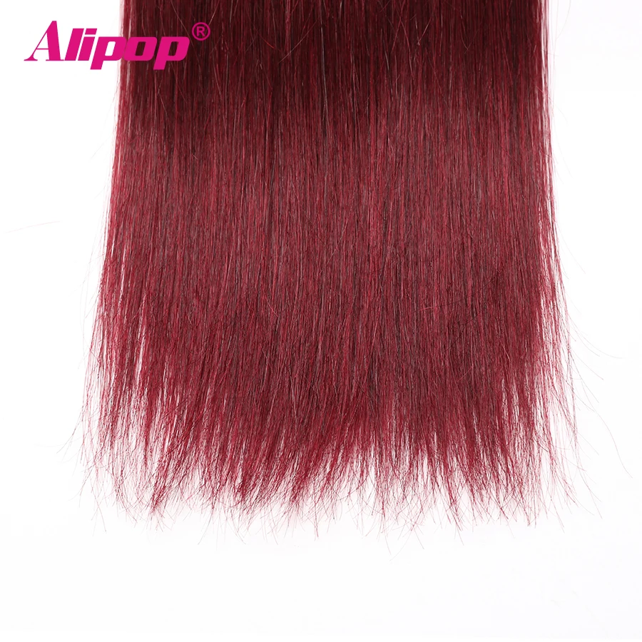 Ombre Straight Hair Bundles Brazilian hair Non Remy Human hair 3 Bundles 1B99J Colored Burgundy Bundles Hair Extensions ALIPOP (4)