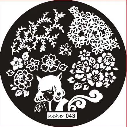 1 шт круглый трафарет для дизайна ногтей с животным узором, цветочный рисунок бабочки, штамповка для ногтей, пластины, шаблон для маникюра, инструменты для штампов 20-99 - Цвет: 43