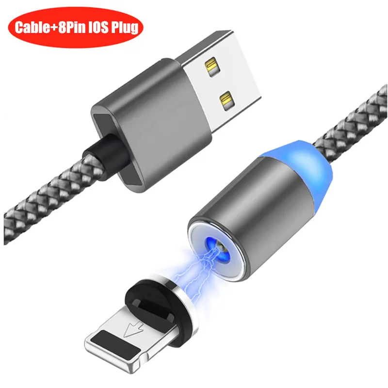 20 шт./упак. NISI 1 м 2 Micro USB Магнитный кабель Lightning для iPhone samsung 8Pin IOS Тип-C Порты светодиодный телефона зарядный кабель 3 в 1 - Цвет: Grey IOS Cable
