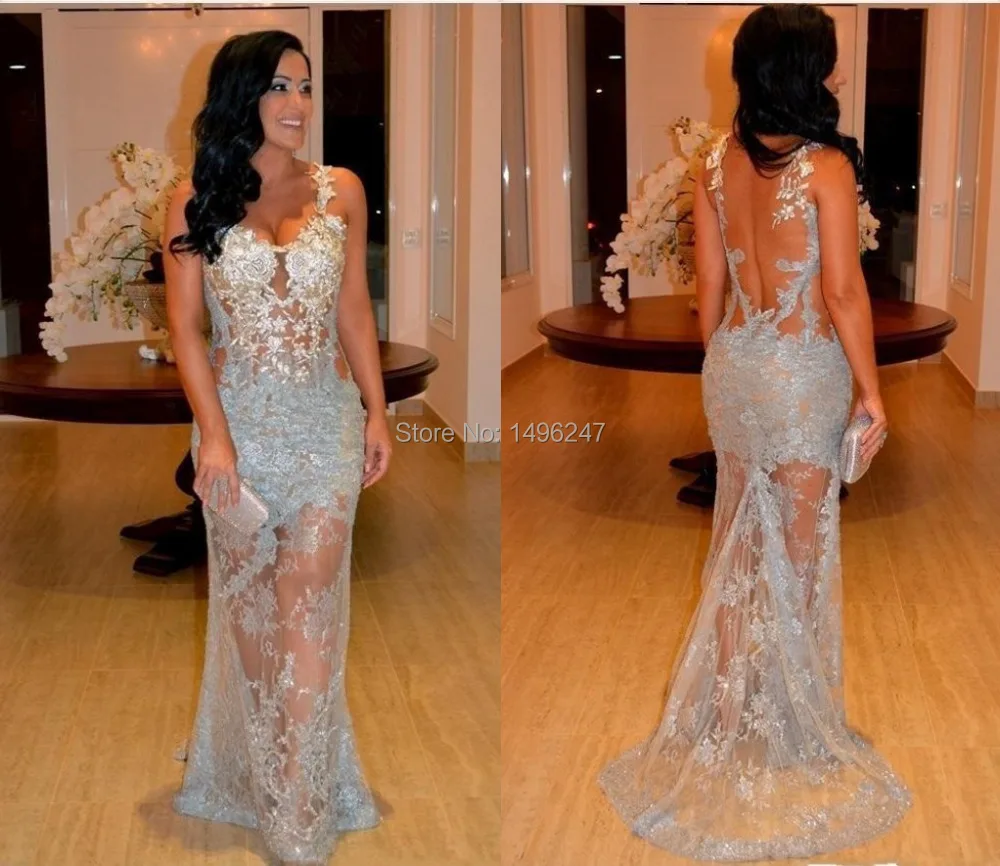 Aliexpress.com : Buy Sparkly Mermaid Lace Prom Dress Sheer See ...