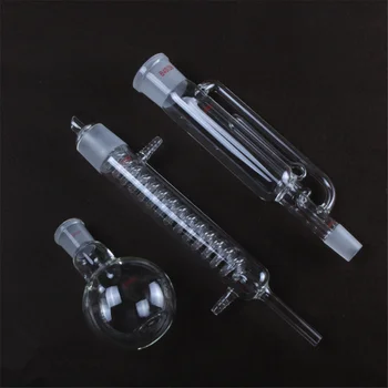

60ml,Glass Soxhlet Extractor body & Graham Condenser Snake Shape Condenser ,1 Flat Bottom Flasks for Lipid Extraction