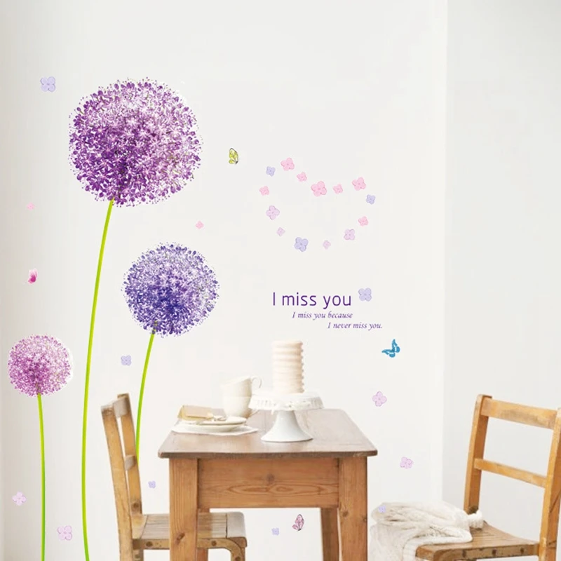 Dandelion Wall Stickers Muraux Purple Wall Decals for Home Decorations