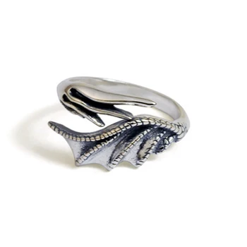 

100% Pure 925 Sterling Silver Jewelry Wings Rings Opening Vintage Men Signet Ring For Women Fine Gift R1009