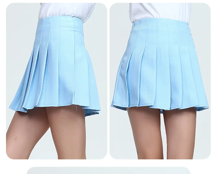 High Waist Blue Pleated Skirts Harajuku Skirt Solid Plaid A-line Mini ...