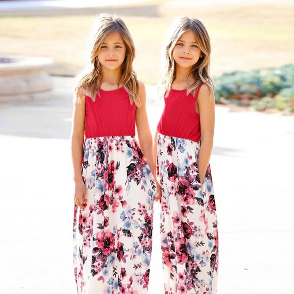 

2019 new arrival Children teen Girls Floral Print kids dress Casual red Maxi kids Dress boho beach kids dress roupa infantil