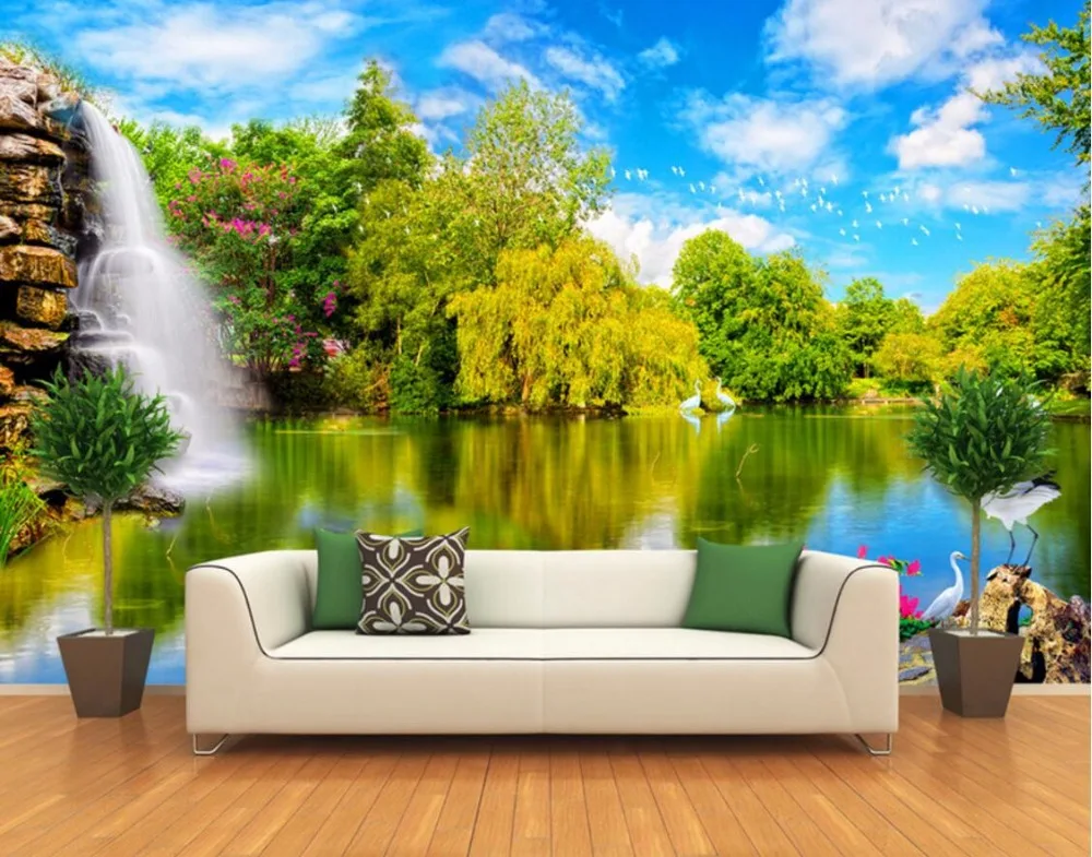 Custom mural photo 3d room wallpaper Waterfall lake water nature home decor painting 3d wall murals wallpaper for walls 3 d custom mural photo wallpaper on the wall hand painted blue rose flower tree bedroom home decor 3d wallpaper for walls in rolls