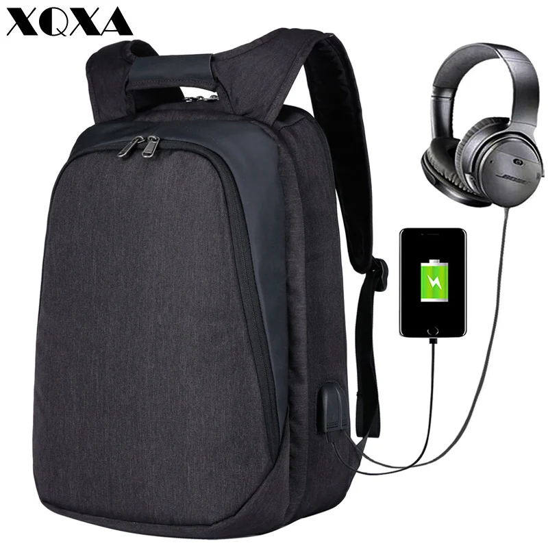 XQXA рюкзак для ноутбука прочный с usb зарядкой/портом наушников мужчин бизнес 17