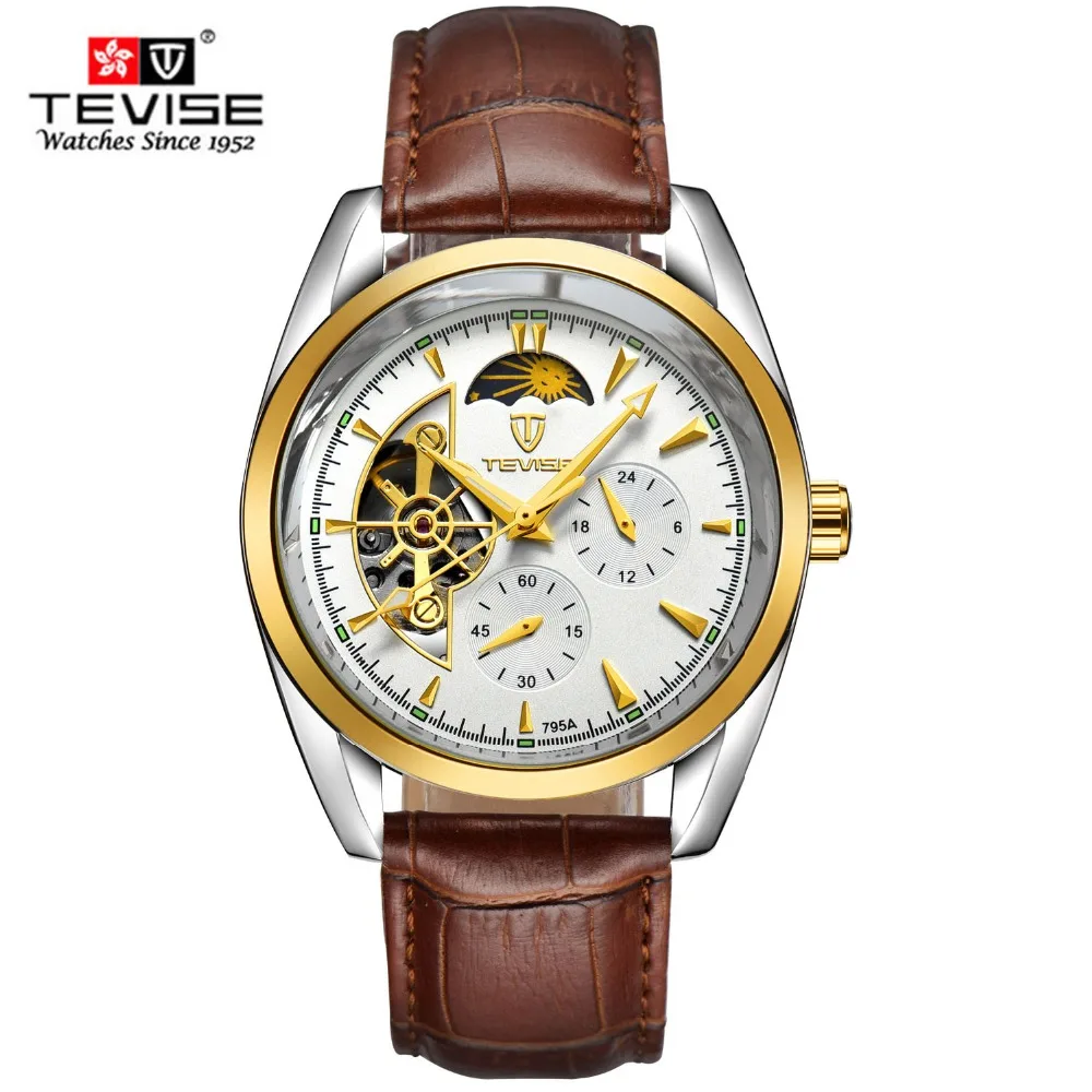 

TEVISE Luxury Brand Men Watches Waterproof Automatic Mechanical Man Watch Leather Strap Watch Relogio Masculino Male Clock