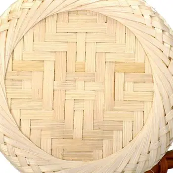

AUAU Handmade Vintage Fashionable Bamboo Straw Woven Bag Round Bohemia Style Beach Bag Diameter 20cm, Complete the Look of You