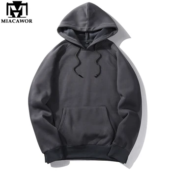 

MIACAWOR New Autumn Winter Fleece Men Hoodies Fashion Solid Sweatshirts Men Pullover Male Tracksuit US Size W144