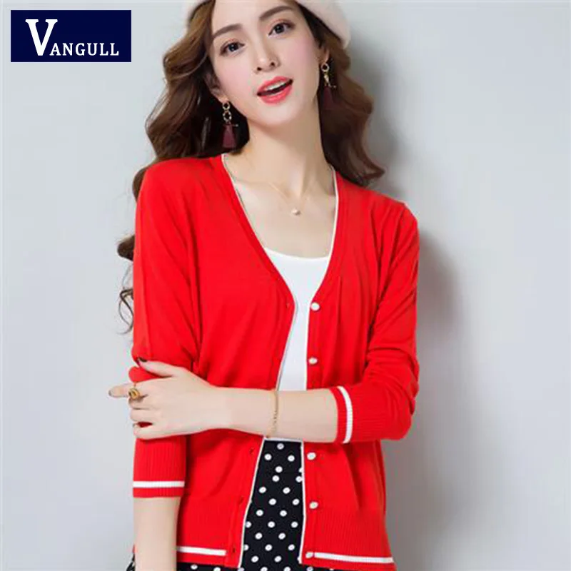 Vangull Women Air-conditioning Shirt Elegant Thin Sweater Short Paragraph Cardigan Sunscreen Jacket Color Block Female Sweaters