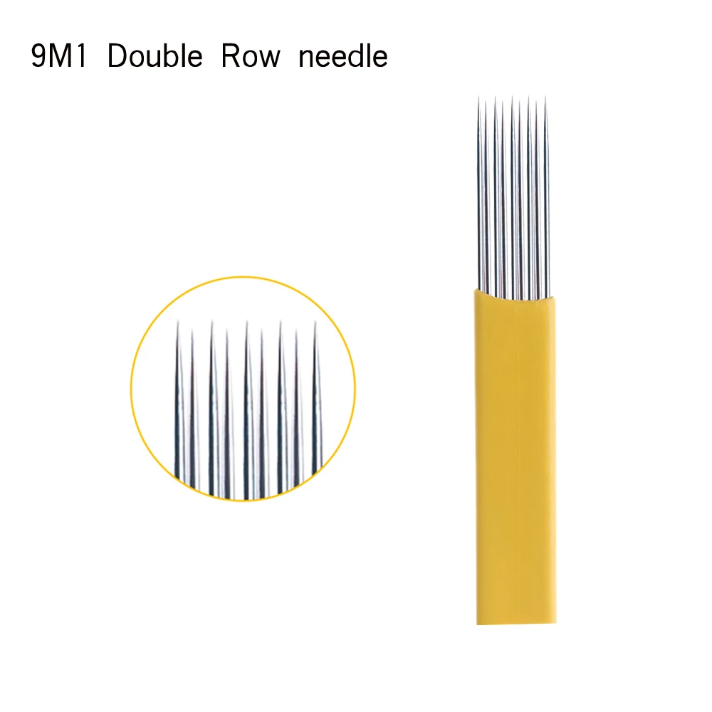 9M1 двойными рядами плоским татуировки Вышивка Крестом Иглы для перманентного макияжа туман иглы бровей одноразовые microblading Вышивка Крестом Иглы затенение туман ручка