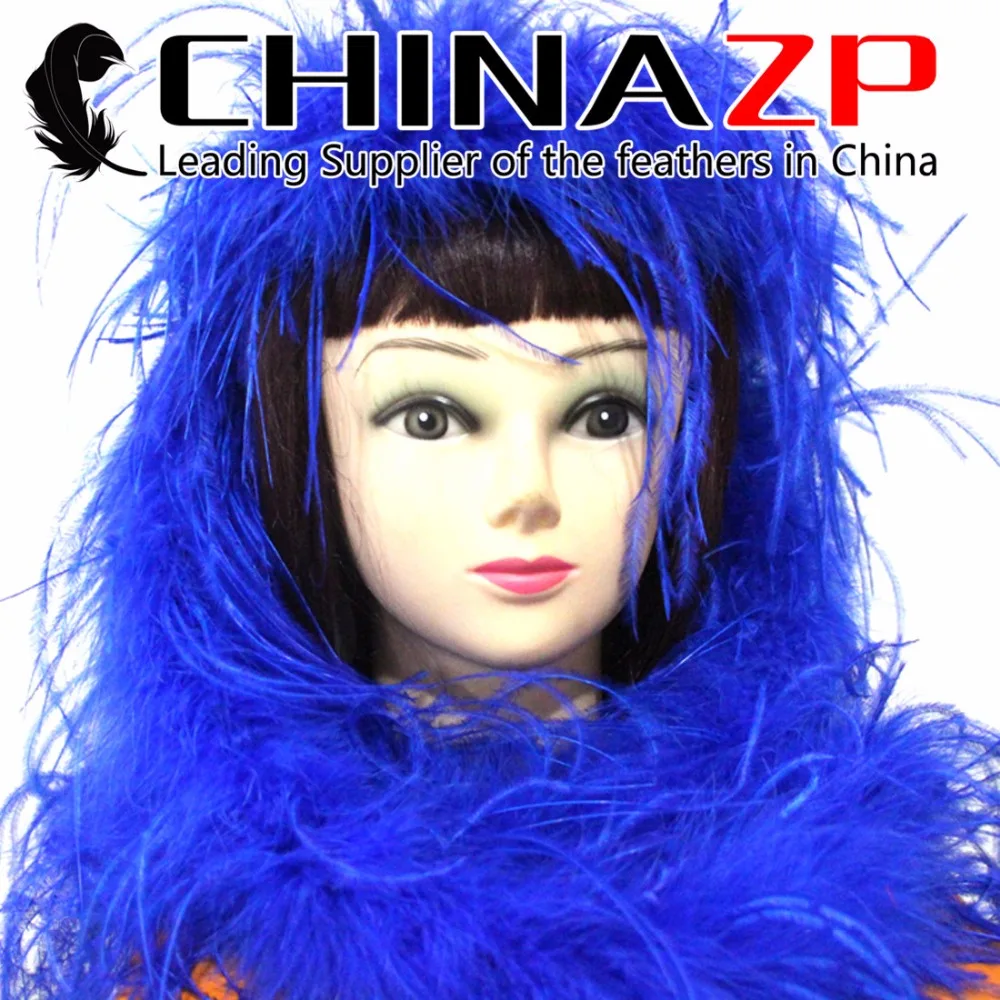 

CHINAZP Factory Wholesale 10yards/lot 35gram/piece High Quality Dyed Blue Ostrich Feather Boas and Scarfs