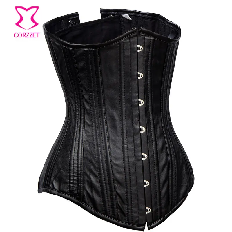Gothic Black Leather 22 Steel Boned Long Waist Trainer Corset Underbust Corsetto Steampunk Corsets And Bustiers Sexy Corselet Gothic Black Leather 22 Steel Boned Long Waist Trainer Corset Underbust Corsetto Steampunk Corsets And Bustiers Sexy Corselet