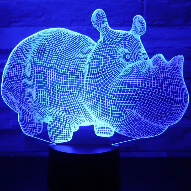 3D светодиодный ночник носорог Бегемот с 7 цветами света для украшения дома лампа потрясающая визуализация Оптическая иллюзия Awesome