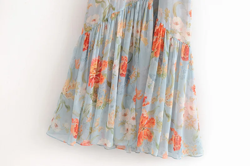 Винтажное стильное Плиссированное шифоновое платье миди с цветочным принтом для женщин модное повседневное женское платье с v-образным вырезом и поясом-бабочкой