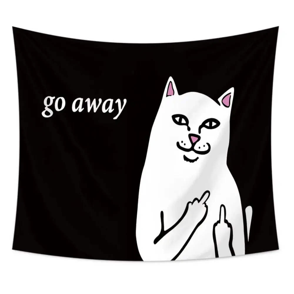 Белый Кот настенный гобелен Полиэстер Матовая Ткань Go Away колледж общежития