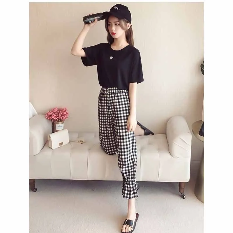 Pants Woman Xia Bokuan 2018 New Pattern Nine Part Leisure Time Ankle Banded Ins Exceed Real White Lattice | Женская одежда