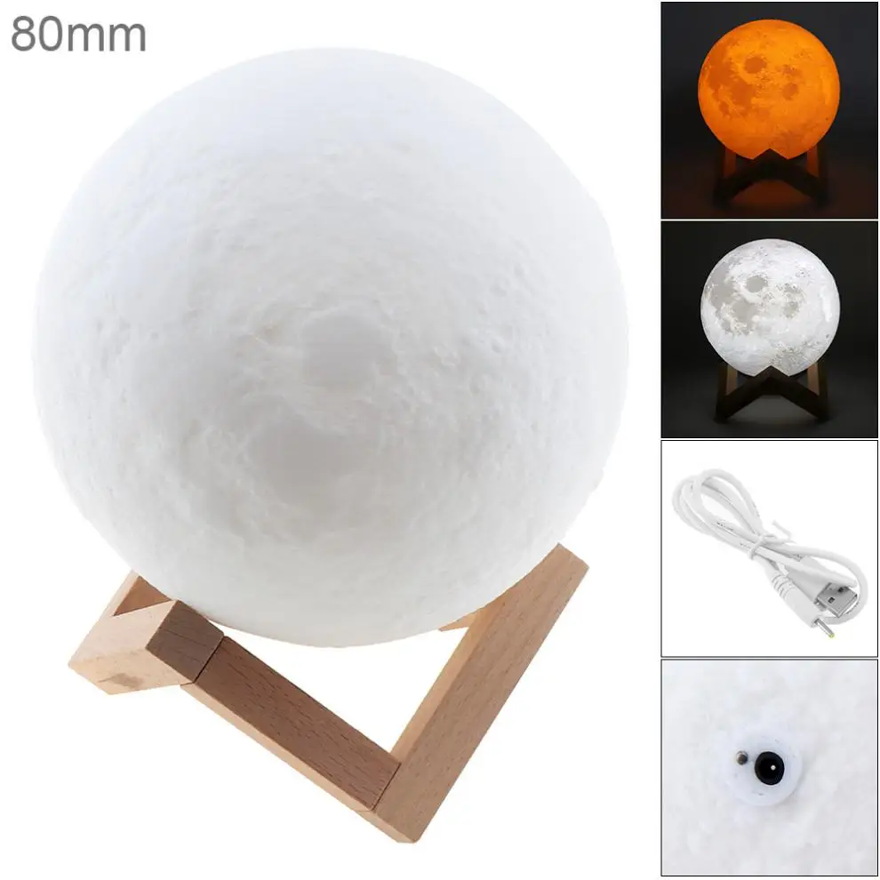 

3D Print Moon Lamp 2 Color Rechargeable Light Change Touch Switch Long Press Switch to Adjust Brightness for Creative Gift/Home