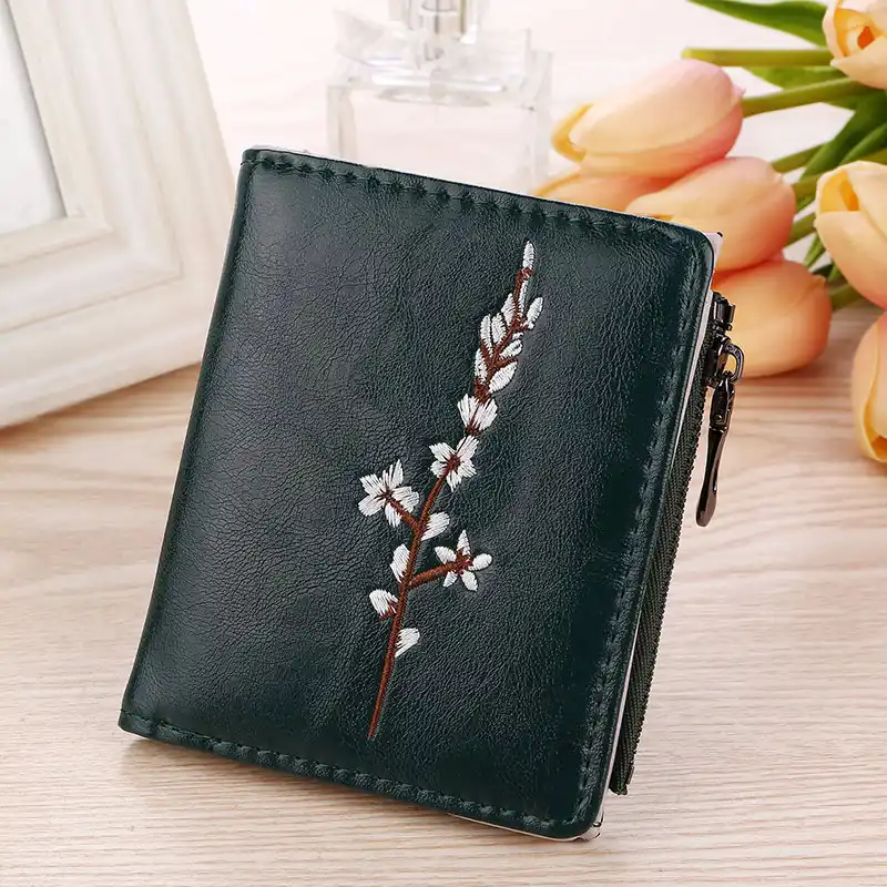 Женский кошелек на молнии винтажный с цветочной вышивкой|small wallet|short walletf wallet |